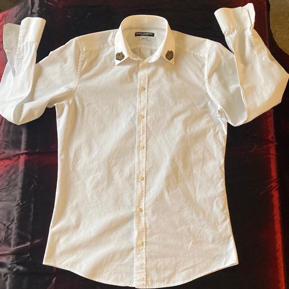 Dolce & Gabbana White Dress Shirt with Embellished Collar